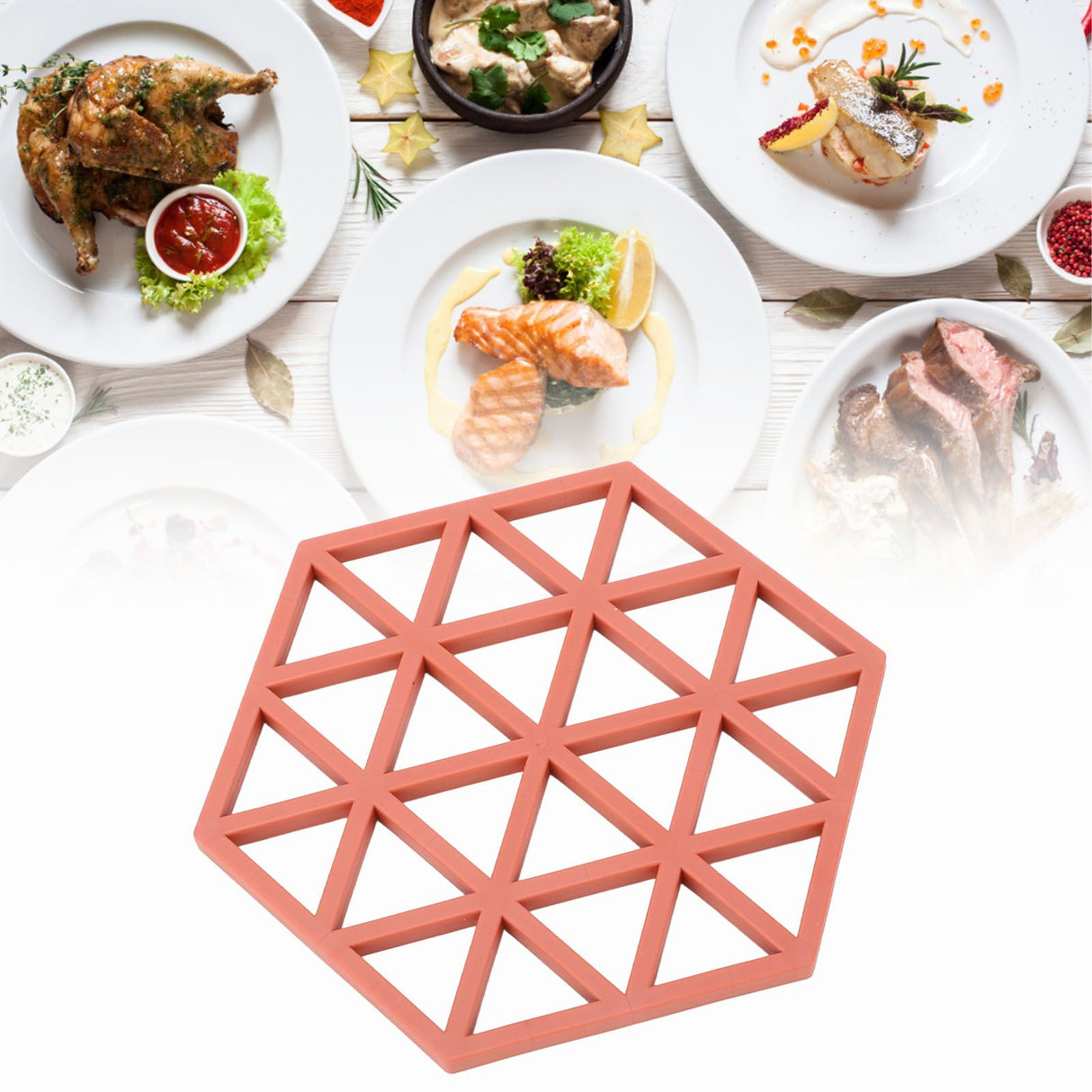 5pc Silicone Hexageon Placemat Heat Insulation Dish Cup Bowl Mat for Dining Table Red