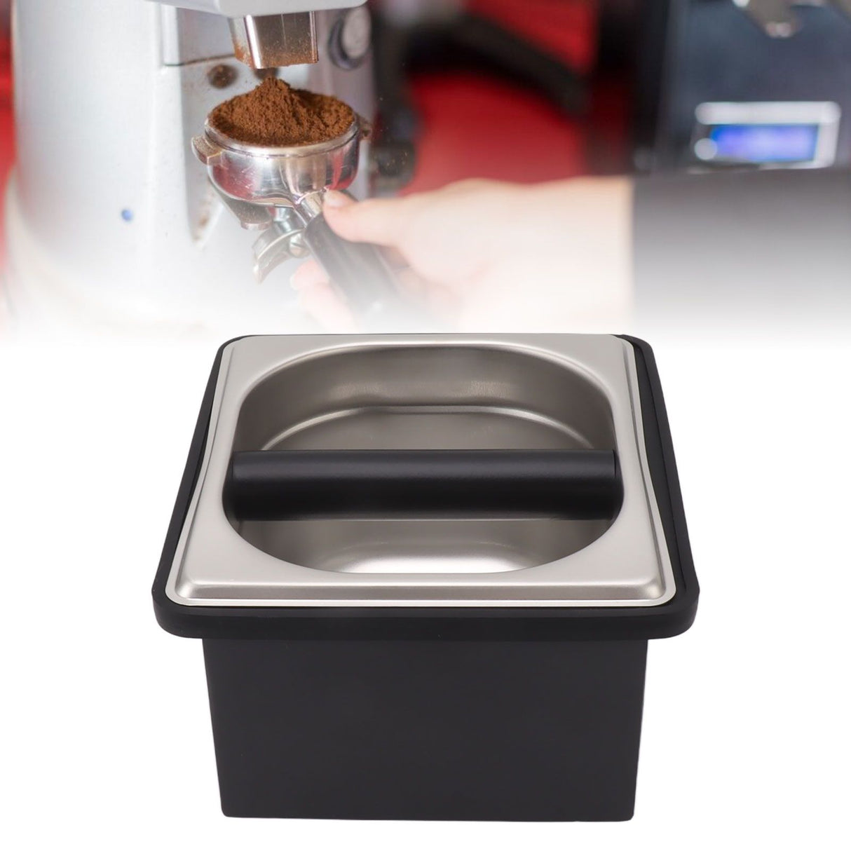 Coffee Knock Box Rubber Coffee Box with Removable Stainless Steel Ground Container for Cafe Bar S