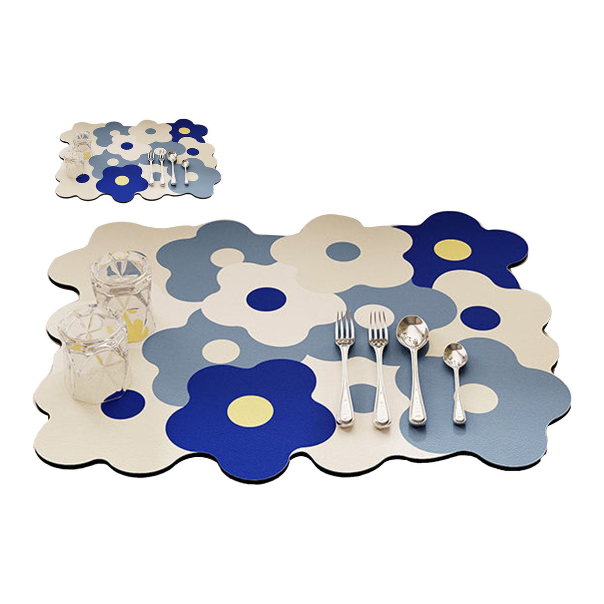 Kitchen Counter Dish Drying Mat Refreshing Cute Elegant Heat Resistant Absorbent Dishes Drain Mat Blue and White 11.8 X 15.7in