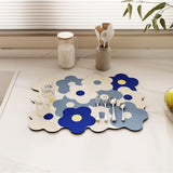 Kitchen Counter Dish Drying Mat Refreshing Cute Elegant Heat Resistant Absorbent Dishes Drain Mat Blue and White 11.8 X 15.7in