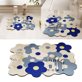 Kitchen Counter Dish Drying Mat Refreshing Cute Elegant Heat Resistant Absorbent Dishes Drain Mat Blue and White 11.8 X 15.7in - Extra Image