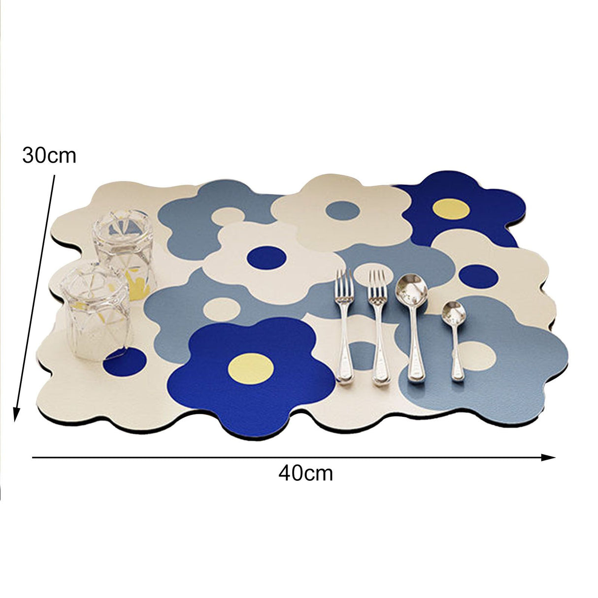 Kitchen Counter Dish Drying Mat Refreshing Cute Elegant Heat Resistant Absorbent Dishes Drain Mat Blue and White 11.8 X 15.7in