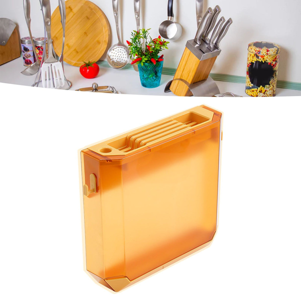 Wall Mounted Knife Holder Ultrathin Plastic Installation Box Storage Rack for Kitchen Yellow