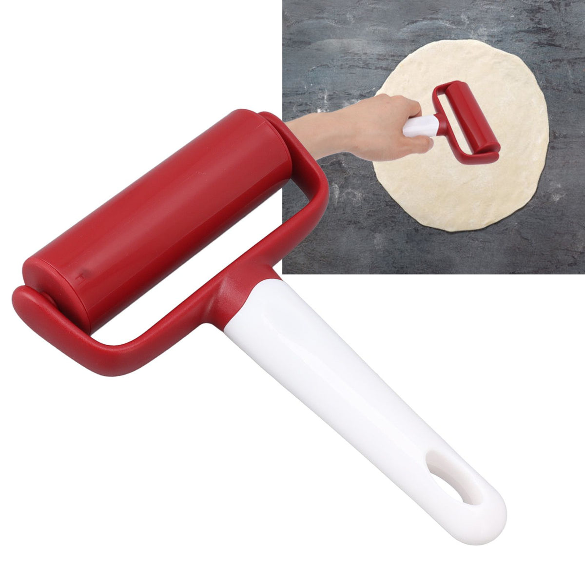 Small Rolling Pin Prevent Slip Hangable T Type Plastic Dough Roller with Handle for Pizza Pie Crust