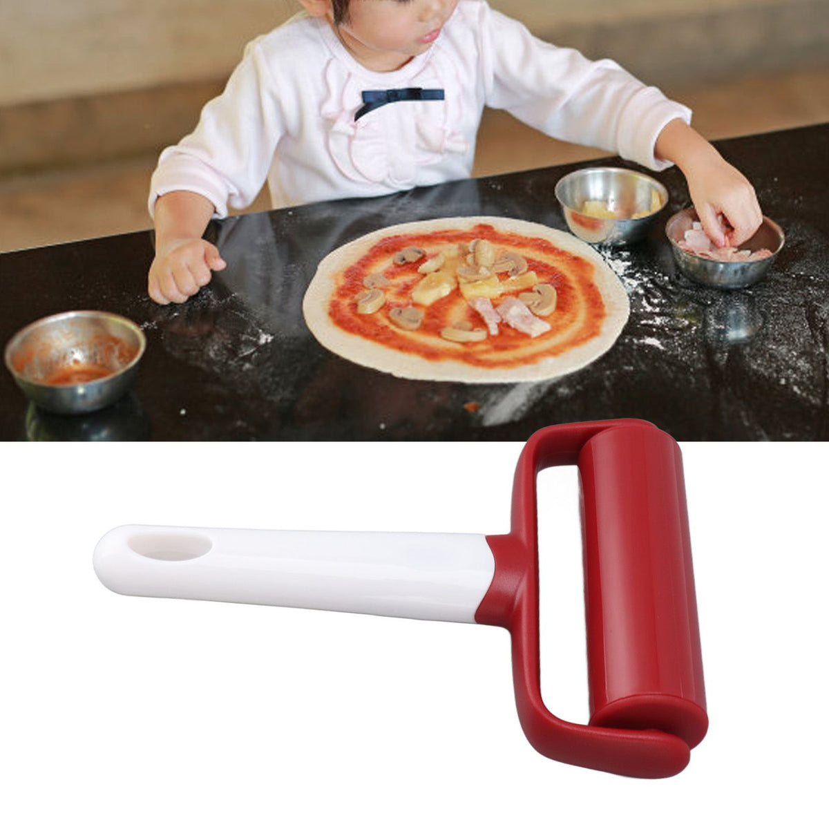 Small Rolling Pin Prevent Slip Hangable T Type Plastic Dough Roller with Handle for Pizza Pie Crust