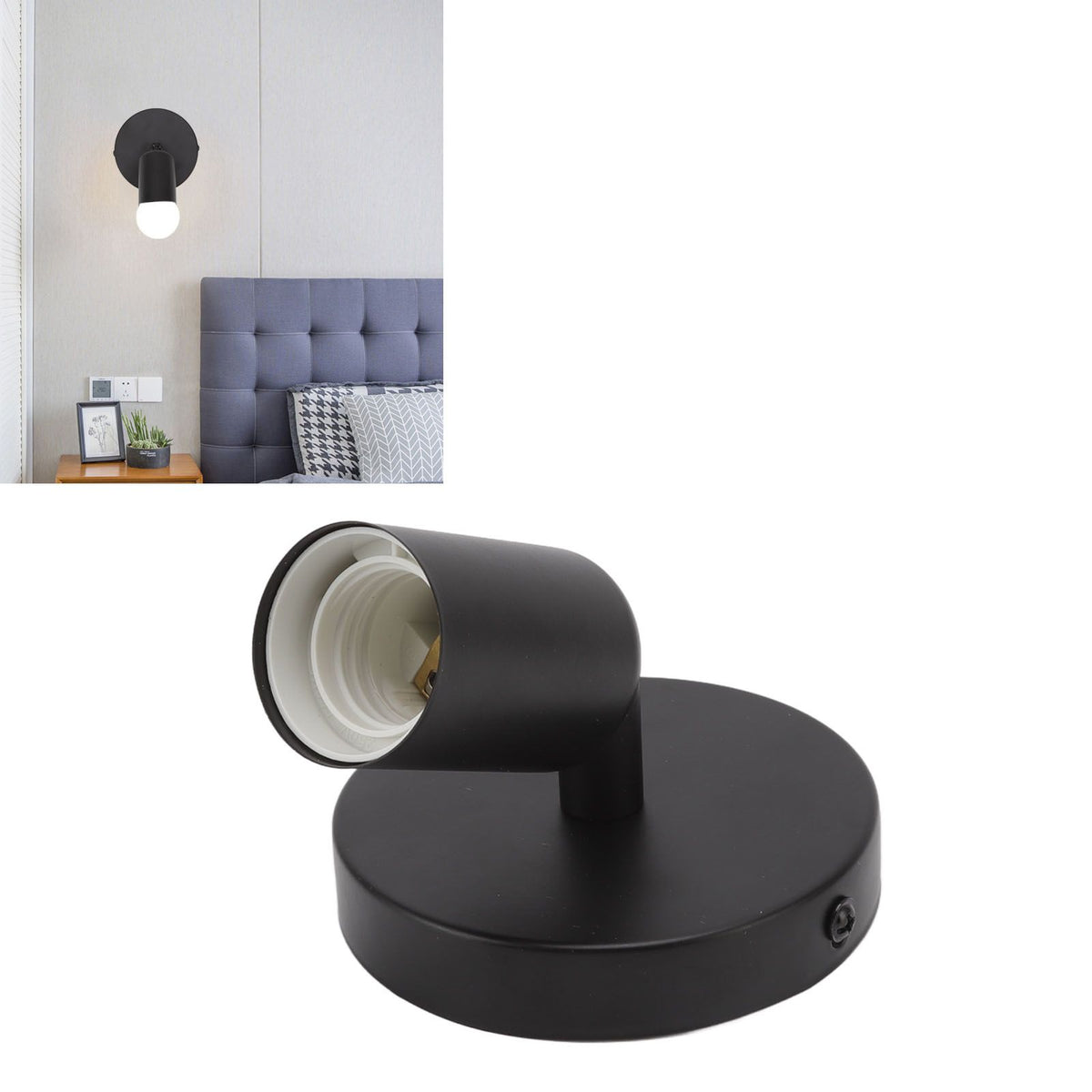 E26 E27 Wall Lamp Holder Modern Simple Wall Lamp Base for Bedroom Living Room Showcase 85‑265V Black