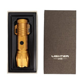 Electric Lighter Waterproof Windproof Aluminum Alloy Portable Lighter with Flashlight 3.7v Gold
