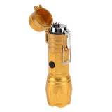 Electric Lighter Waterproof Windproof Aluminum Alloy Portable Lighter with Flashlight 3.7v Gold - Top-Down View
