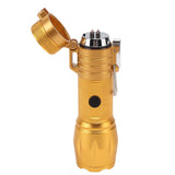 Electric Lighter Waterproof Windproof Aluminum Alloy Portable Lighter with Flashlight 3.7v Gold
