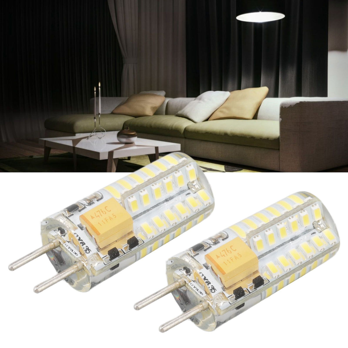 GY6.35 Bulb Eye Protection Energy Saving 6000K 3W 48 LED Light Bulb for Chandelier Table Lamp 12V 2pcs