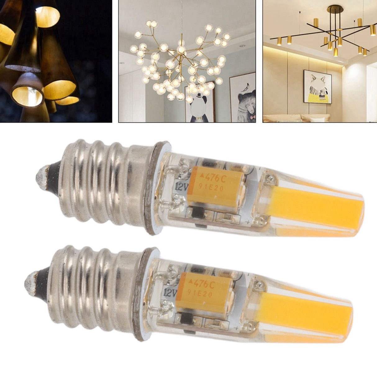 2pcs 2W 12V E12 LED Bulb Energy Saving Power Saving Candelabra Bulb Warm Light Light Bulb