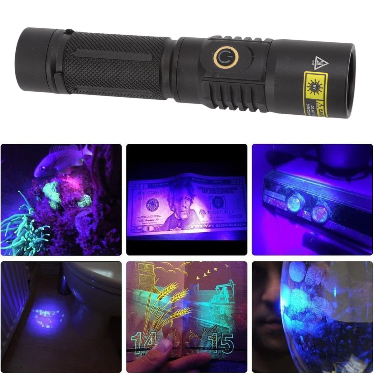 Portable 365nm UV Flashlight LED Black Light Torch for Pet Urine Detection Mineral Resin Solidified Scorpion