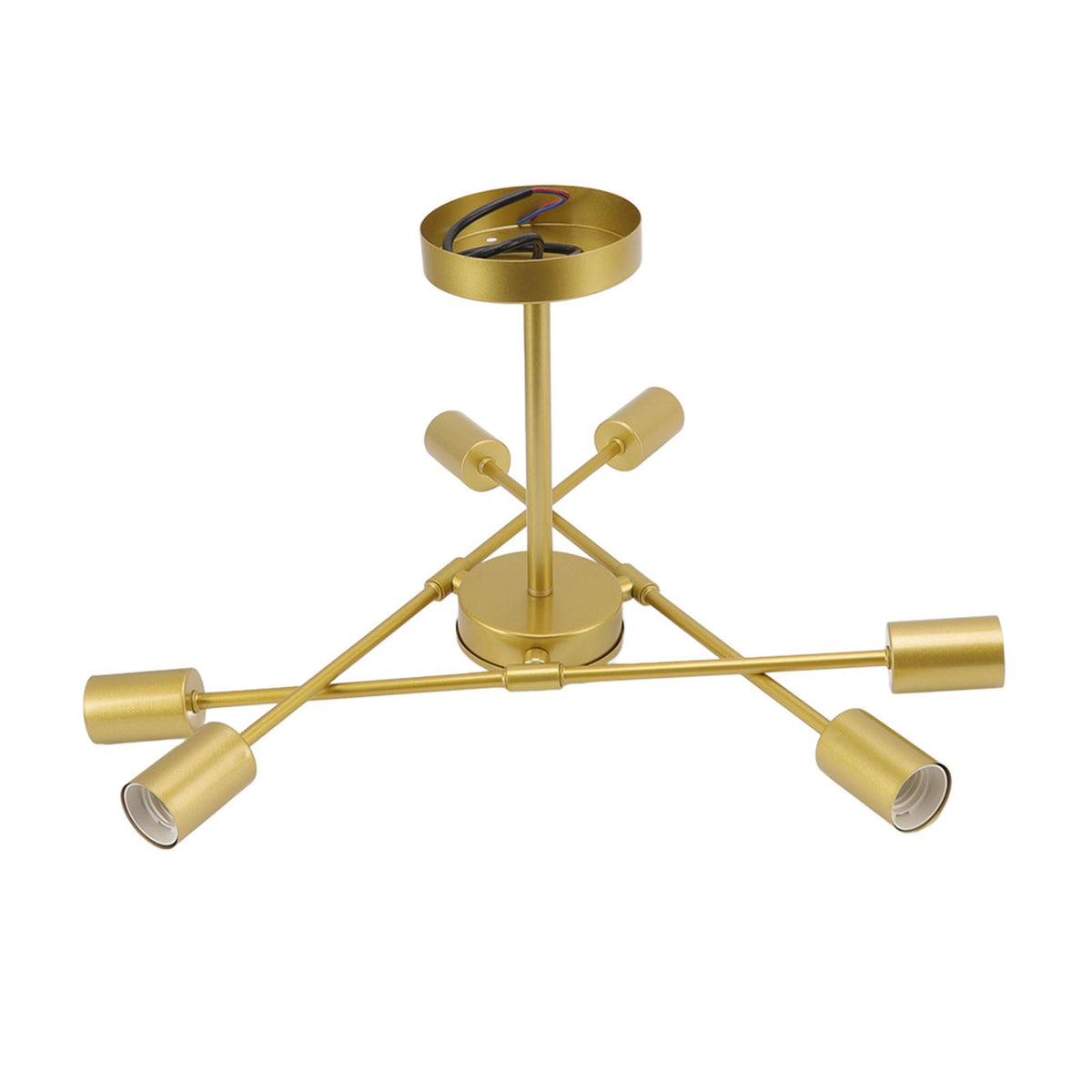 Retro Industrial 6 Light Semi Flush Mount Ceiling Light Fixture Modern Sputnik Chandelier for Art Restaurant Bar Bedroom110‑220V Golden