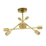 Retro Industrial 6 Light Semi Flush Mount Ceiling Light Fixture Modern Sputnik Chandelier for Art Restaurant Bar Bedroom110‑220V Golden - Front View