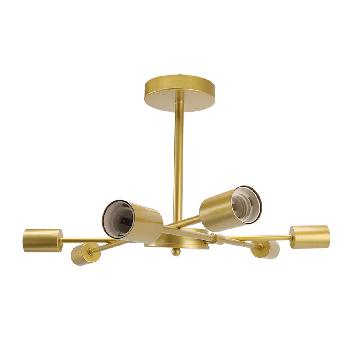 Retro Industrial 6 Light Semi Flush Mount Ceiling Light Fixture Modern Sputnik Chandelier for Art Restaurant Bar Bedroom110‑220V Golden