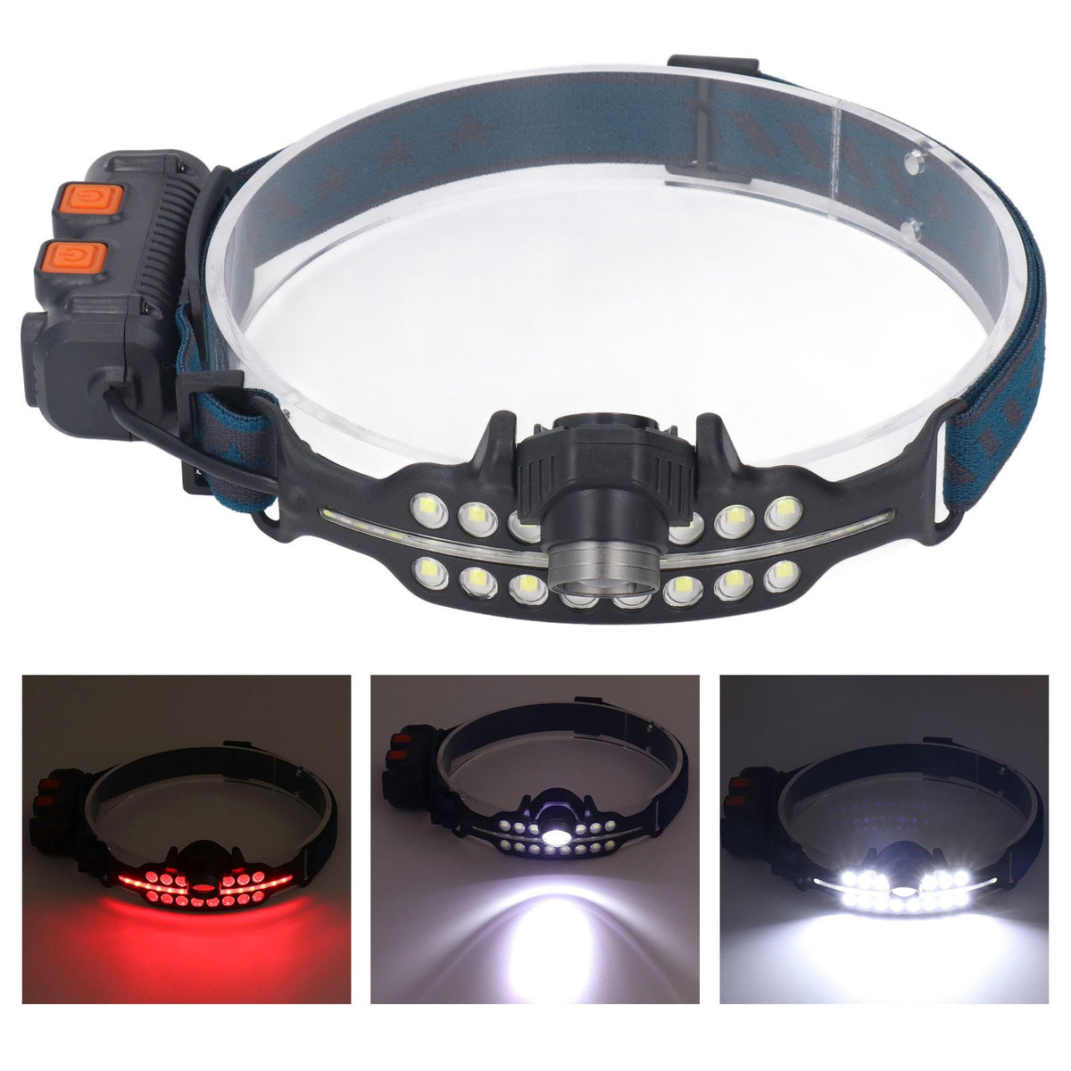 LED Headlamp Induction Type C Charging Red LED Warning Adjustable Head Flashlight for Work Camping