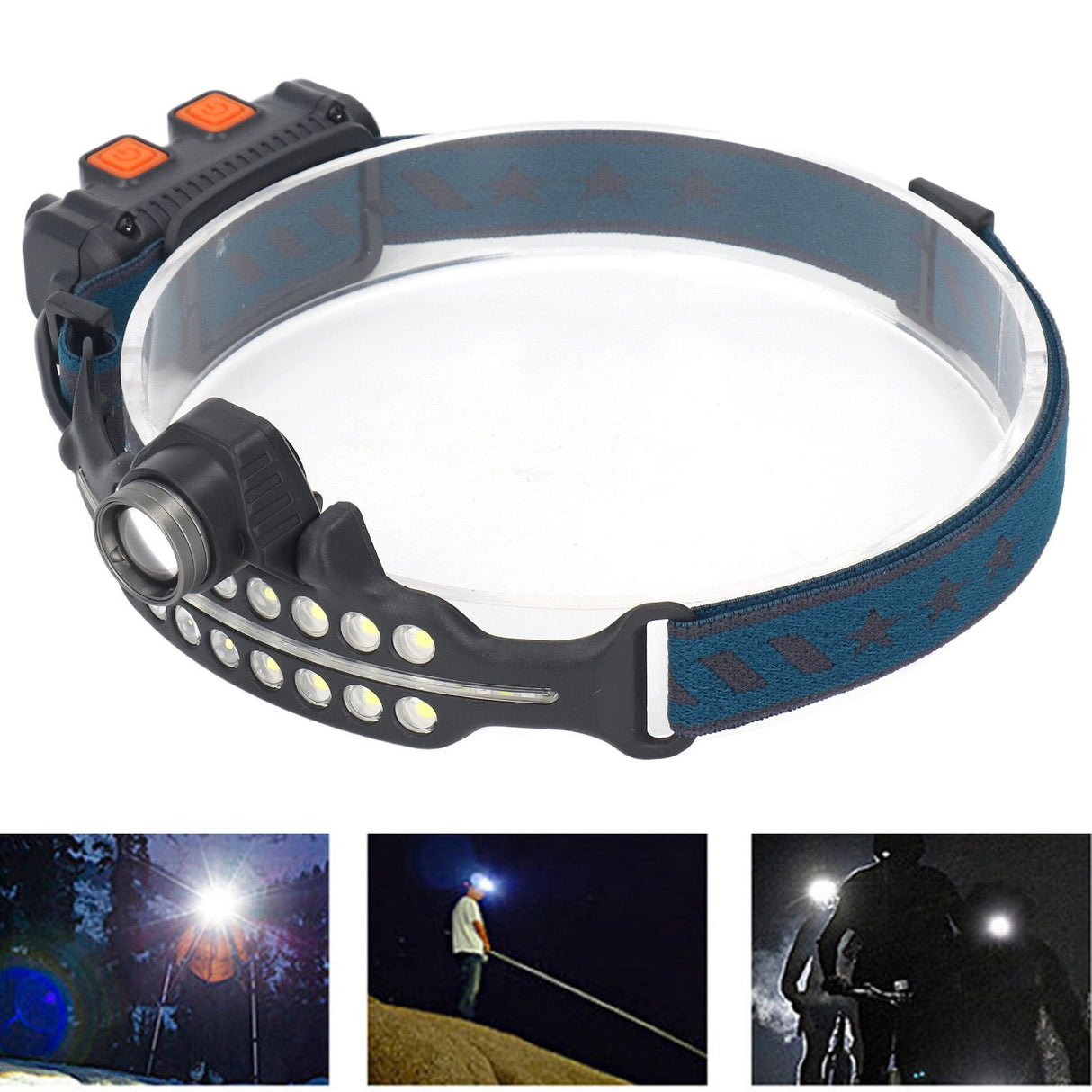 LED Headlamp Induction Type C Charging Red LED Warning Adjustable Head Flashlight for Work Camping