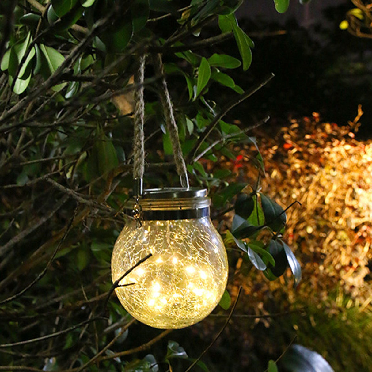 Hanging Solar Light Thickened Crackle Glass Style Waterproof Smar Sensor Hanging Solar Lantern for Garden Yard Pathway