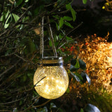 Hanging Solar Light Thickened Crackle Glass Style Waterproof Smar Sensor Hanging Solar Lantern for Garden Yard Pathway