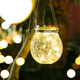 Hanging Solar Light Thickened Crackle Glass Style Waterproof Smar Sensor Hanging Solar Lantern for Garden Yard Pathway