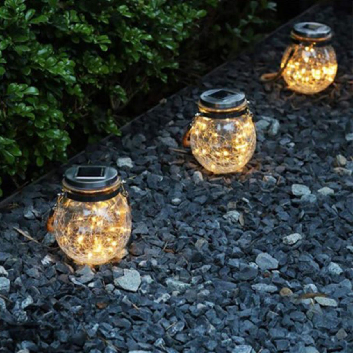 Hanging Solar Light Thickened Crackle Glass Style Waterproof Smar Sensor Hanging Solar Lantern for Garden Yard Pathway