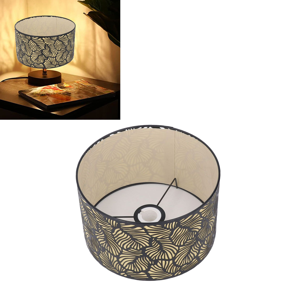 Black Hollow Metal Lampshade with Yellow Lining Metal Table Lamp Light Shade for E27 E14 Caliber Base