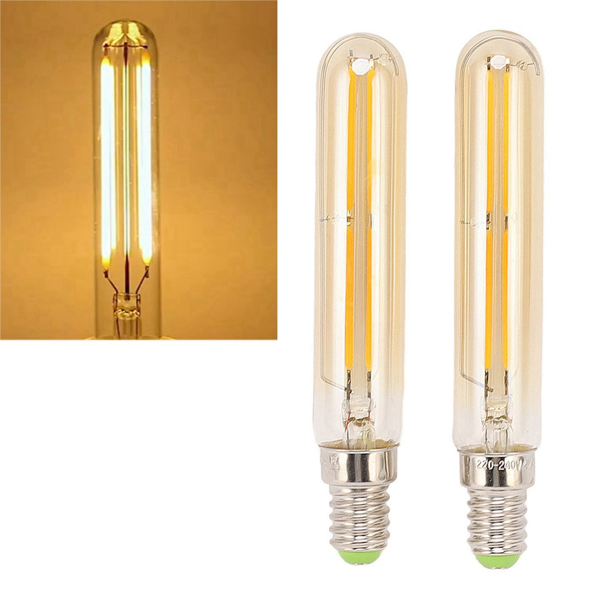 2Pcs LED Tube Bulb 4W E14 2300K Tubular Light Lamp Bulbs T20x120 220‑240V for Lighting