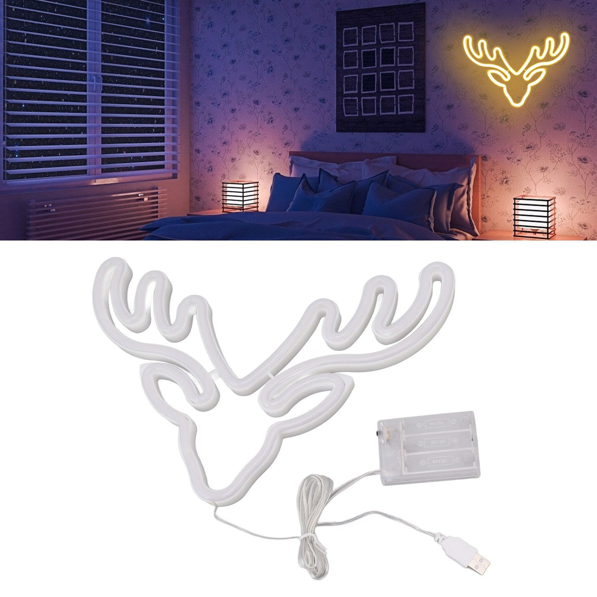 Neon Light LED Sign USB Battery Powered Christmas Holiday Bedroom Wall Decor Ornaments Warm Light