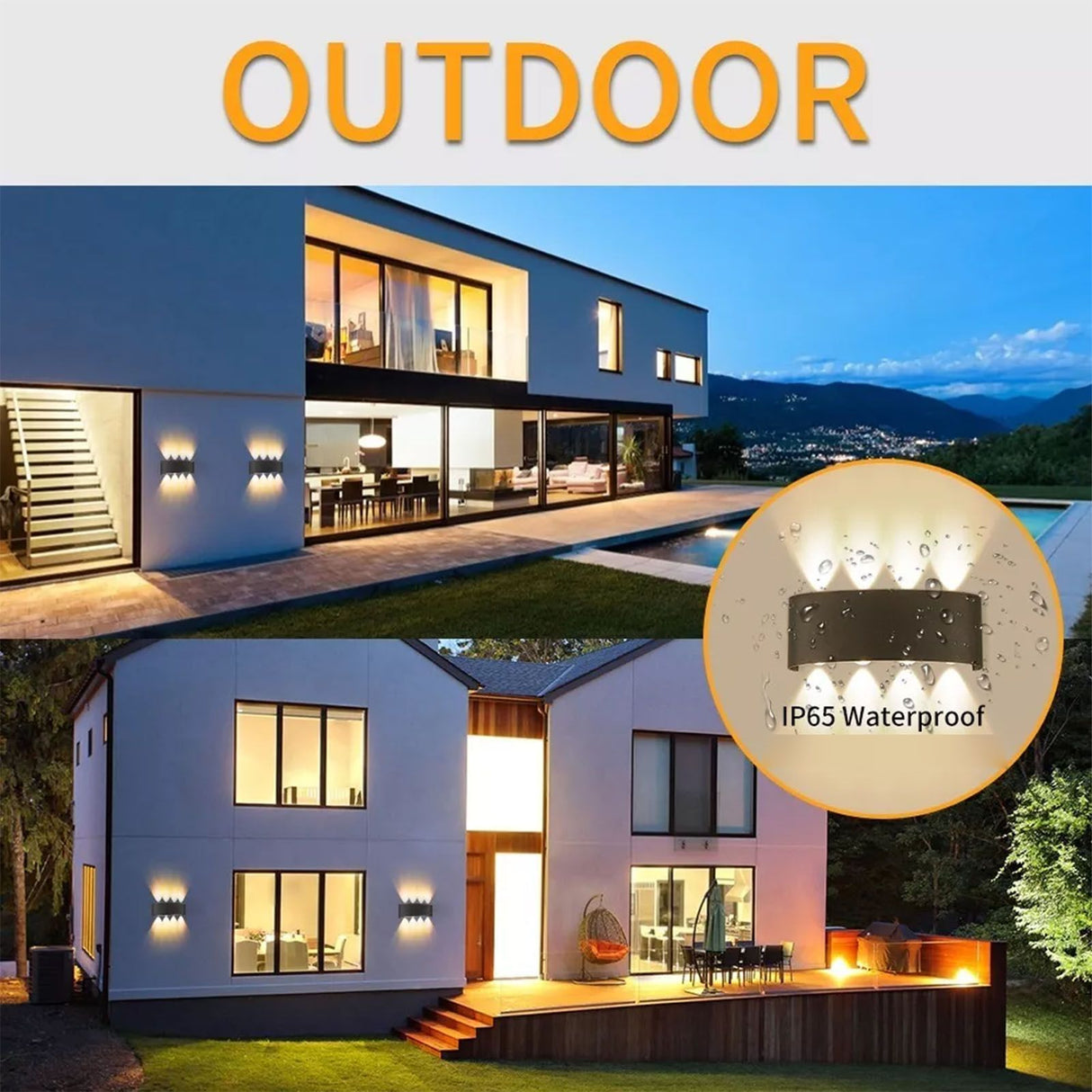 Up and Down Lights 8W 4000K Black Frame 8 Lamp Beads IP65 Waterproof LED Wall Lights for Bedroom Office Hotel