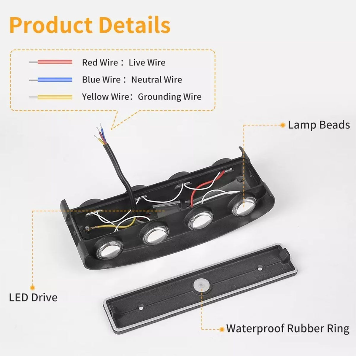 Up and Down Lights 8W 4000K Black Frame 8 Lamp Beads IP65 Waterproof LED Wall Lights for Bedroom Office Hotel