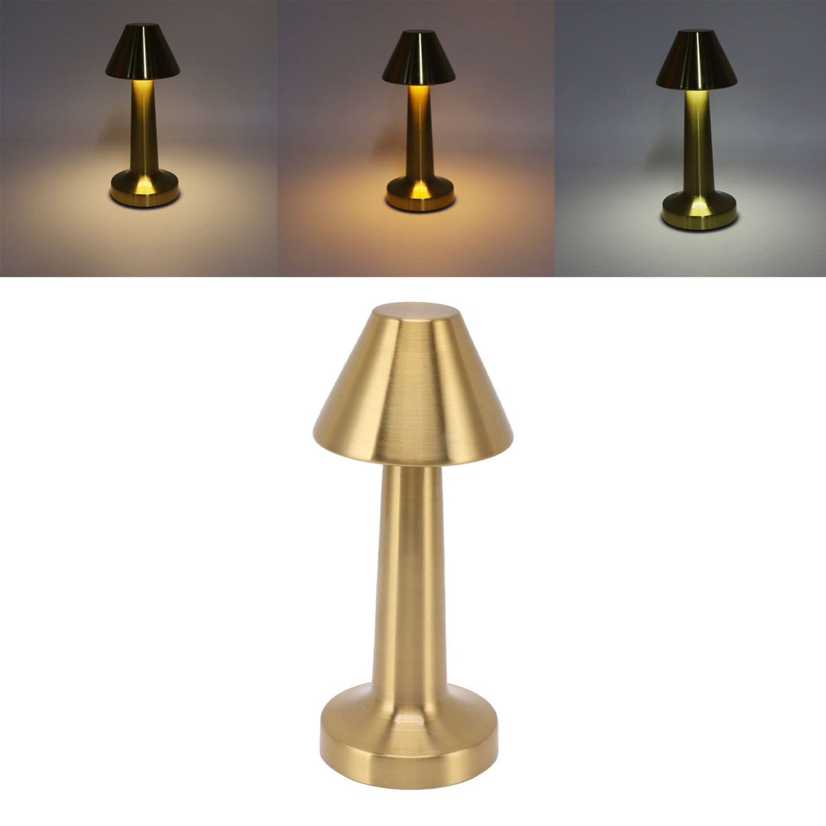 LED Table Lamp 3W 3 Colors Stepless Dimming USB Rechargeable Cordless LED Bedside Light Gold