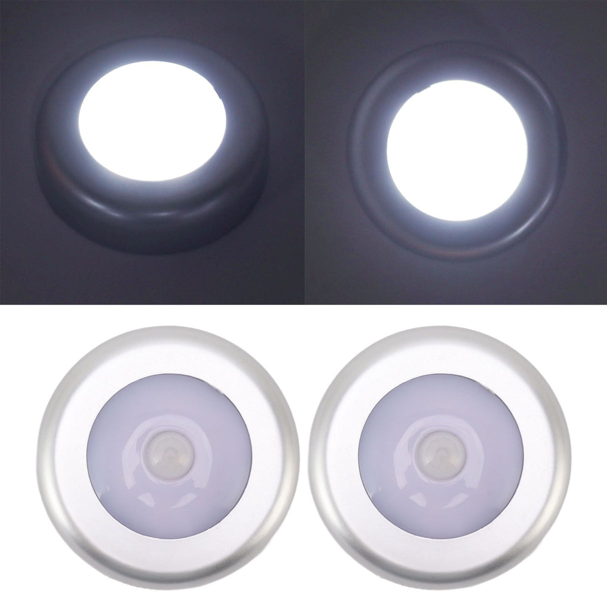 Motion Sensor Night Light Eye Protection Round Small LED Induction Lamp for Closet Drawer Bed Bottom 2pcs White Light