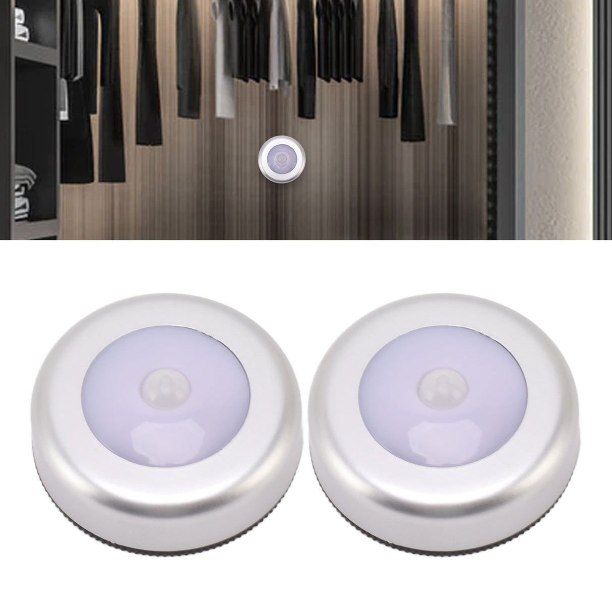 Motion Sensor Night Light Eye Protection Round Small LED Induction Lamp for Closet Drawer Bed Bottom 2pcs White Light