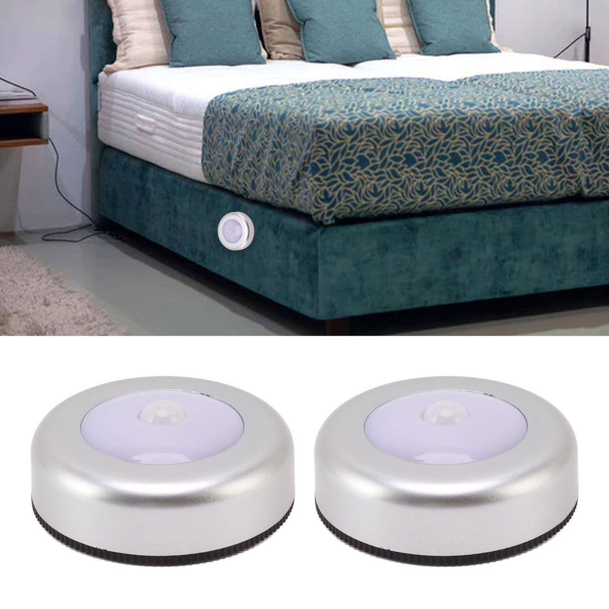 Motion Sensor Night Light Eye Protection Round Small LED Induction Lamp for Closet Drawer Bed Bottom 2pcs White Light