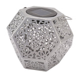 LED Solar Powered Lantern Light IP44 Waterproof Silver Polygon Decorative Solar Hanging Lantern Light for Outdoor Garden