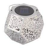 LED Solar Powered Lantern Light IP44 Waterproof Silver Polygon Decorative Solar Hanging Lantern Light for Outdoor Garden