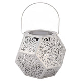 LED Solar Powered Lantern Light IP44 Waterproof Silver Polygon Decorative Solar Hanging Lantern Light for Outdoor Garden
