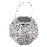 LED Solar Powered Lantern Light IP44 Waterproof Silver Polygon Decorative Solar Hanging Lantern Light for Outdoor Garden