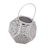 LED Solar Powered Lantern Light IP44 Waterproof Silver Polygon Decorative Solar Hanging Lantern Light for Outdoor Garden
