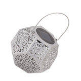 LED Solar Powered Lantern Light IP44 Waterproof Silver Polygon Decorative Solar Hanging Lantern Light for Outdoor Garden