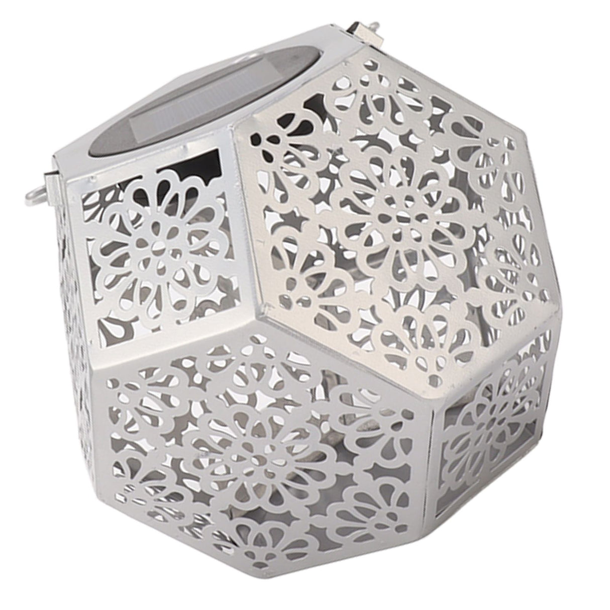 LED Solar Powered Lantern Light IP44 Waterproof Silver Polygon Decorative Solar Hanging Lantern Light for Outdoor Garden