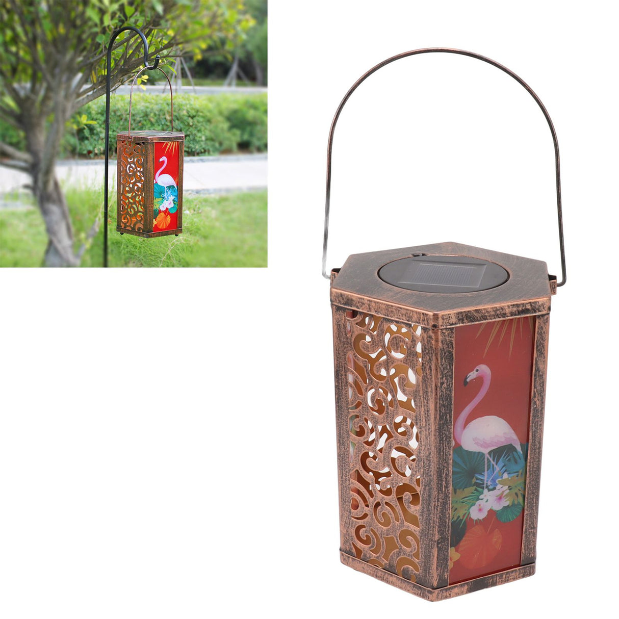 Garden Hanging Lights Waterproof LED Decorative Lighting Hexagonal Bird Pattern Lantern for Home Courtyard