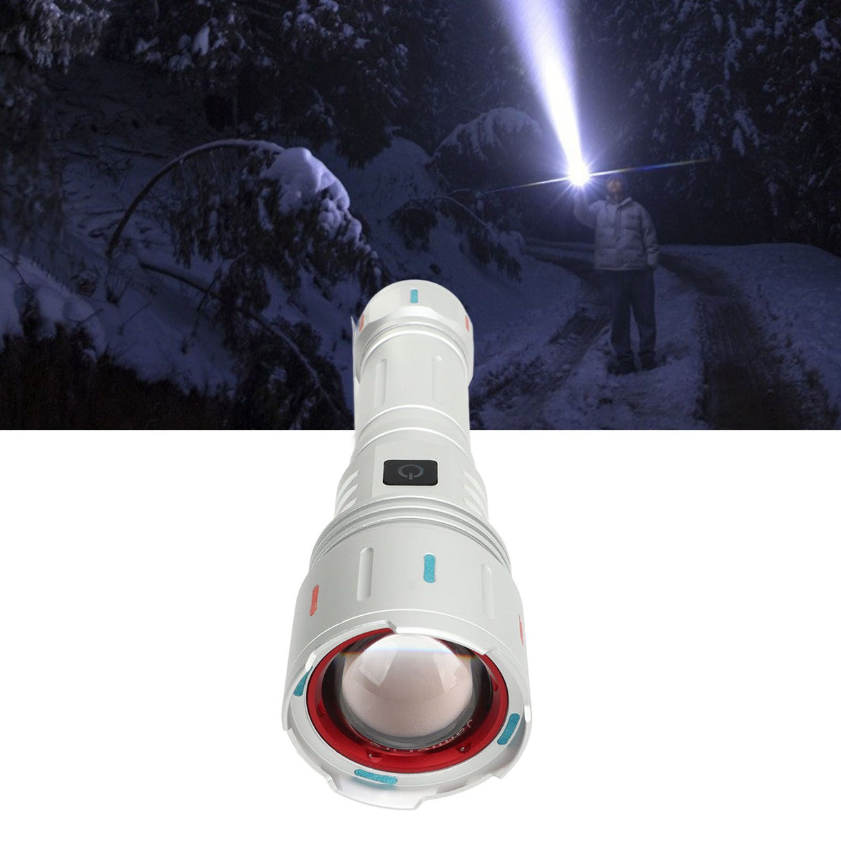 LED Flashlight 10000 Luminous Flux 5 Modes USB Type C Charge Waterproof Camping Flashlight for Hiking Travel Emergency