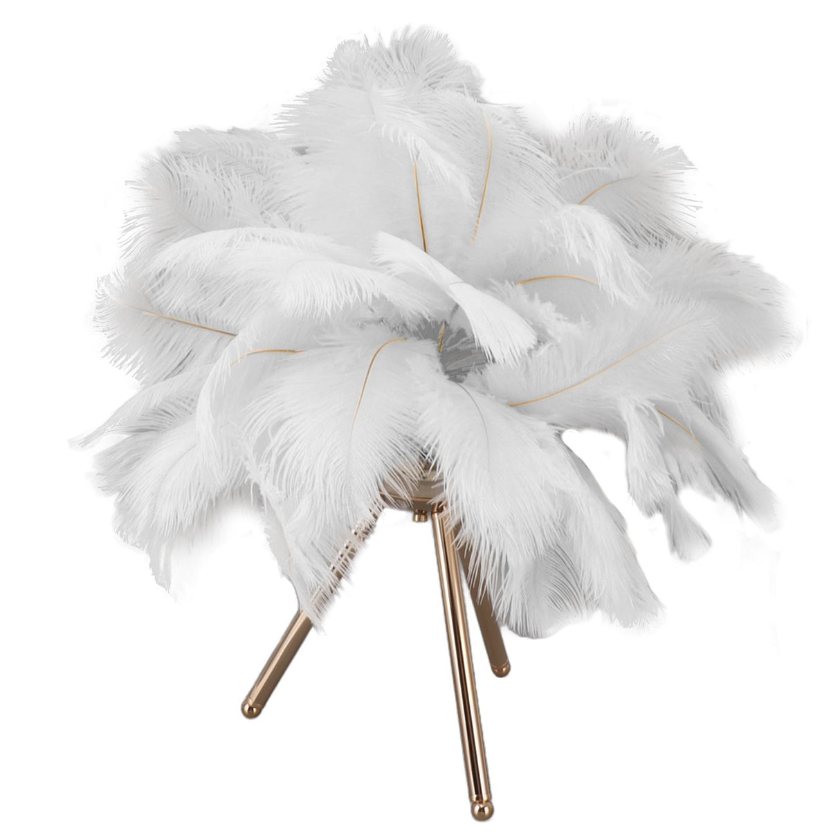 Feather Table Lamp USB Rechargeable Ostrich Feather Desk Light with Gold Tripod for Bedroom 40Pcs Artificial Feather White