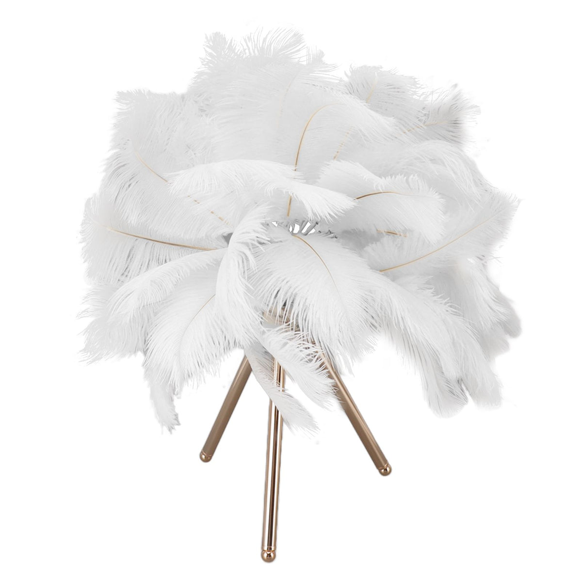 Feather Table Lamp USB Rechargeable Ostrich Feather Desk Light with Gold Tripod for Bedroom 40Pcs Artificial Feather White