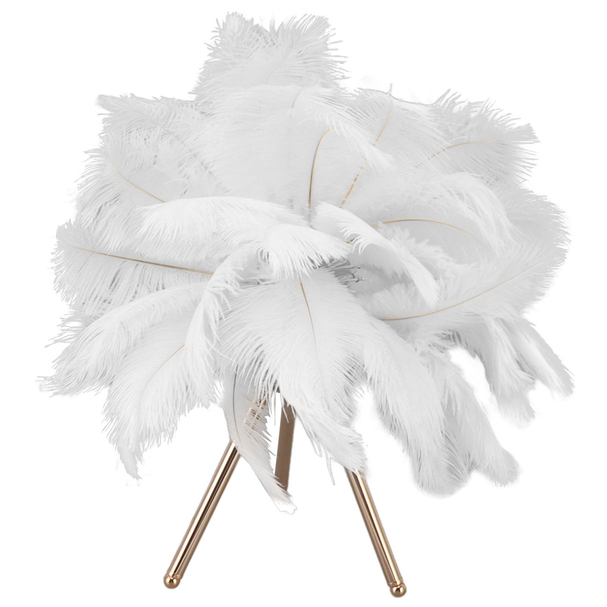 Feather Table Lamp USB Rechargeable Ostrich Feather Desk Light with Gold Tripod for Bedroom 40Pcs Artificial Feather White