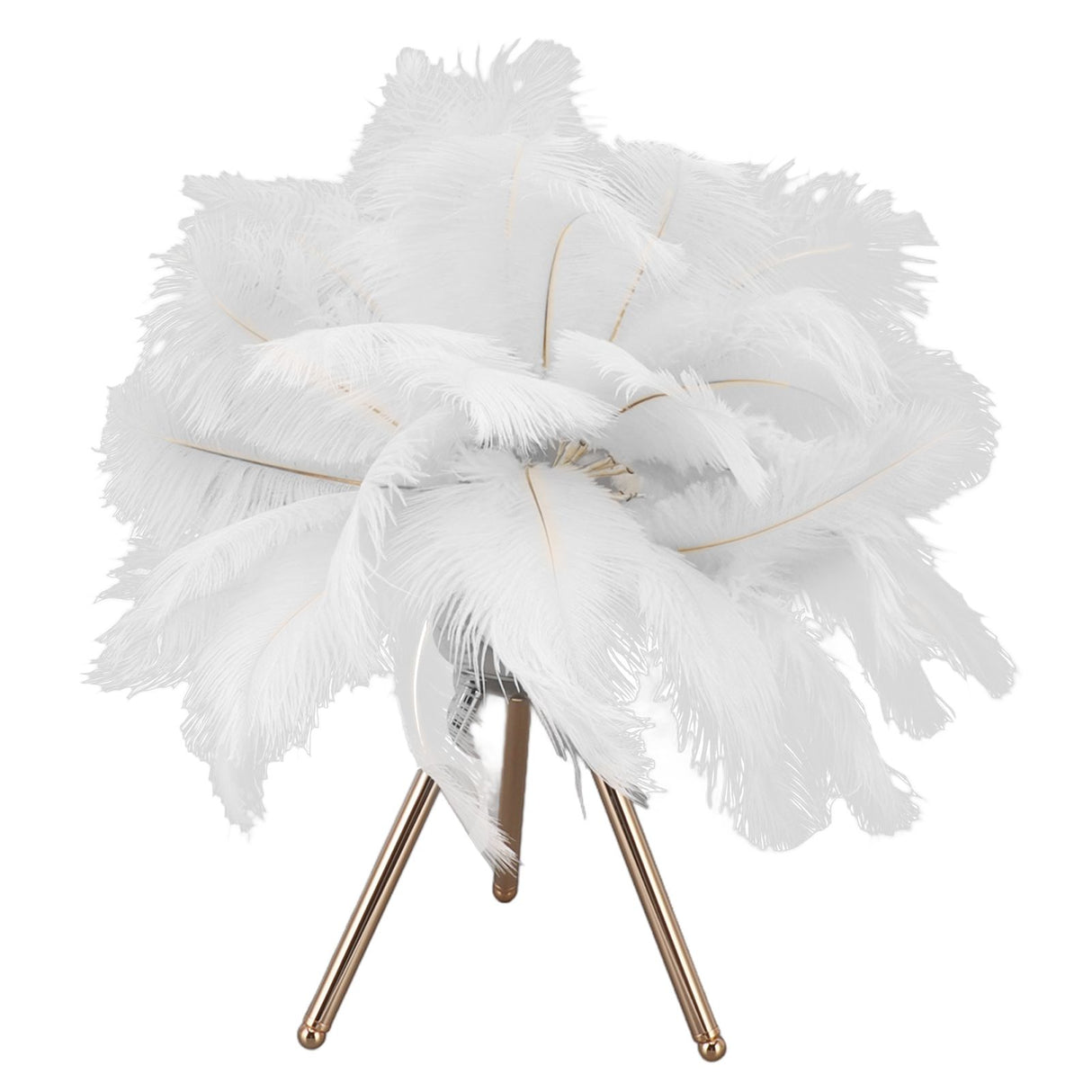 Feather Table Lamp USB Rechargeable Ostrich Feather Desk Light with Gold Tripod for Bedroom 40Pcs Artificial Feather White