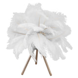 Feather Table Lamp USB Rechargeable Ostrich Feather Desk Light with Gold Tripod for Bedroom 40Pcs Artificial Feather White