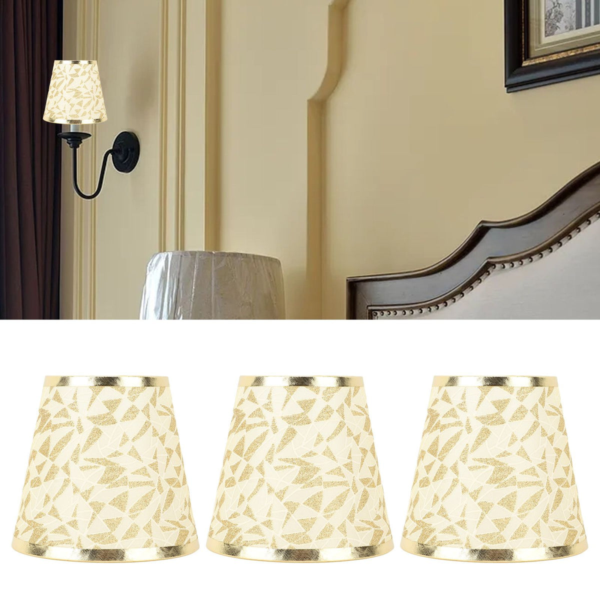 Cloth Lampshade Clip On Design Modern Barrel Fabric Lamp Shades for E14 Bulb Chandelier Wall Lamp 3pcs Gold