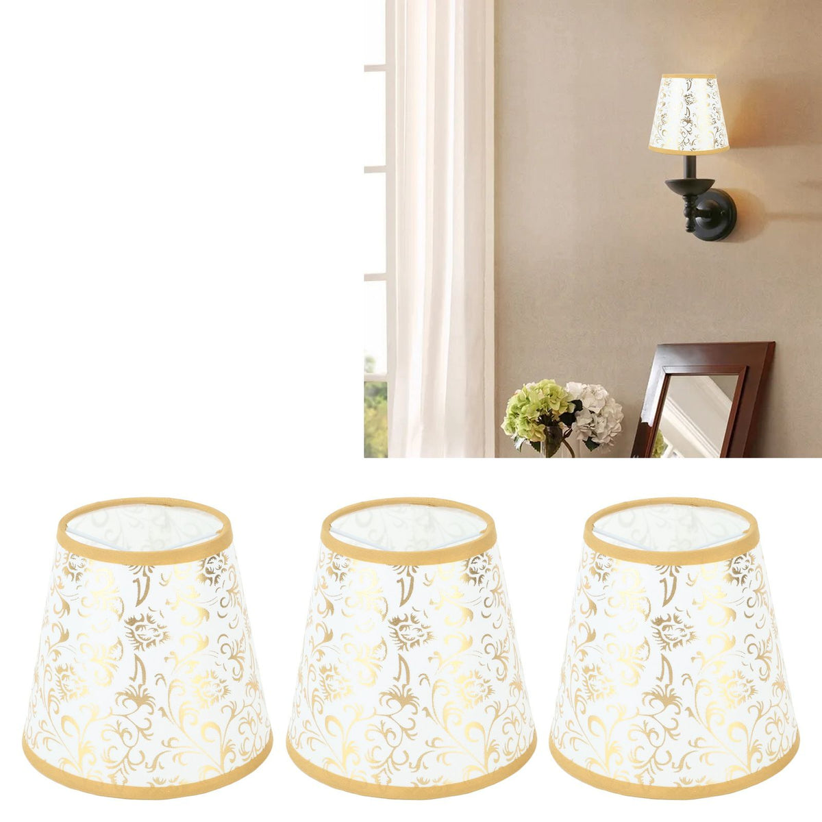 Cloth Lampshade Clip On Installation Modern Fabric Lamp Shades for E14 Bulb Chandelier Table Lamp 3pcs Gold